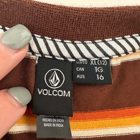 VOLCOM Choice Is Yours Womens Brown & Orange Stripe Tee - Picture 7 of 7